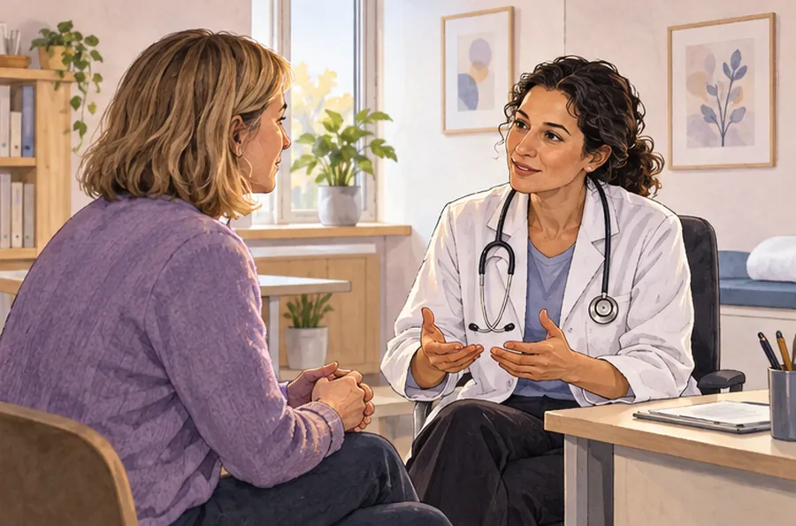 Ärztin spricht zugewandt mit einer Patientin